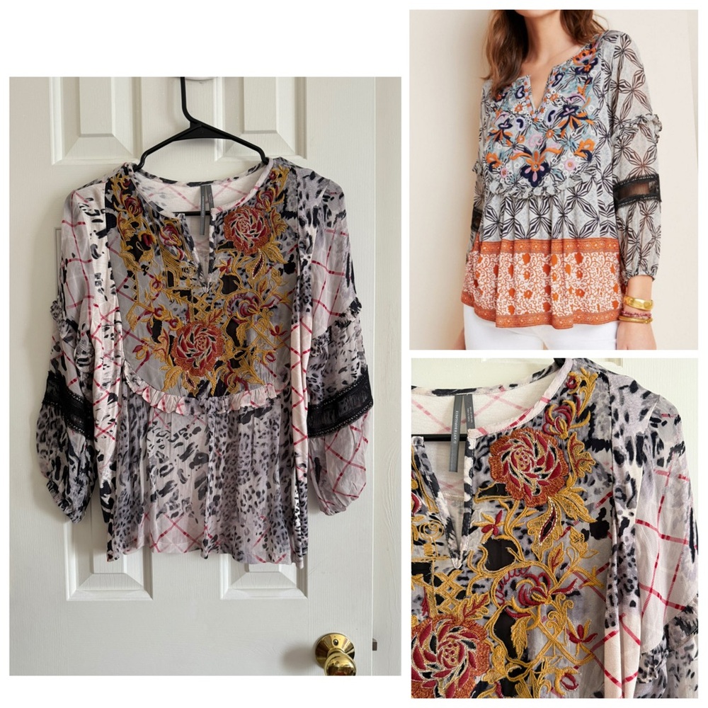Anthropologie Embroidered Terri Top | Very rare colorway | Size XS